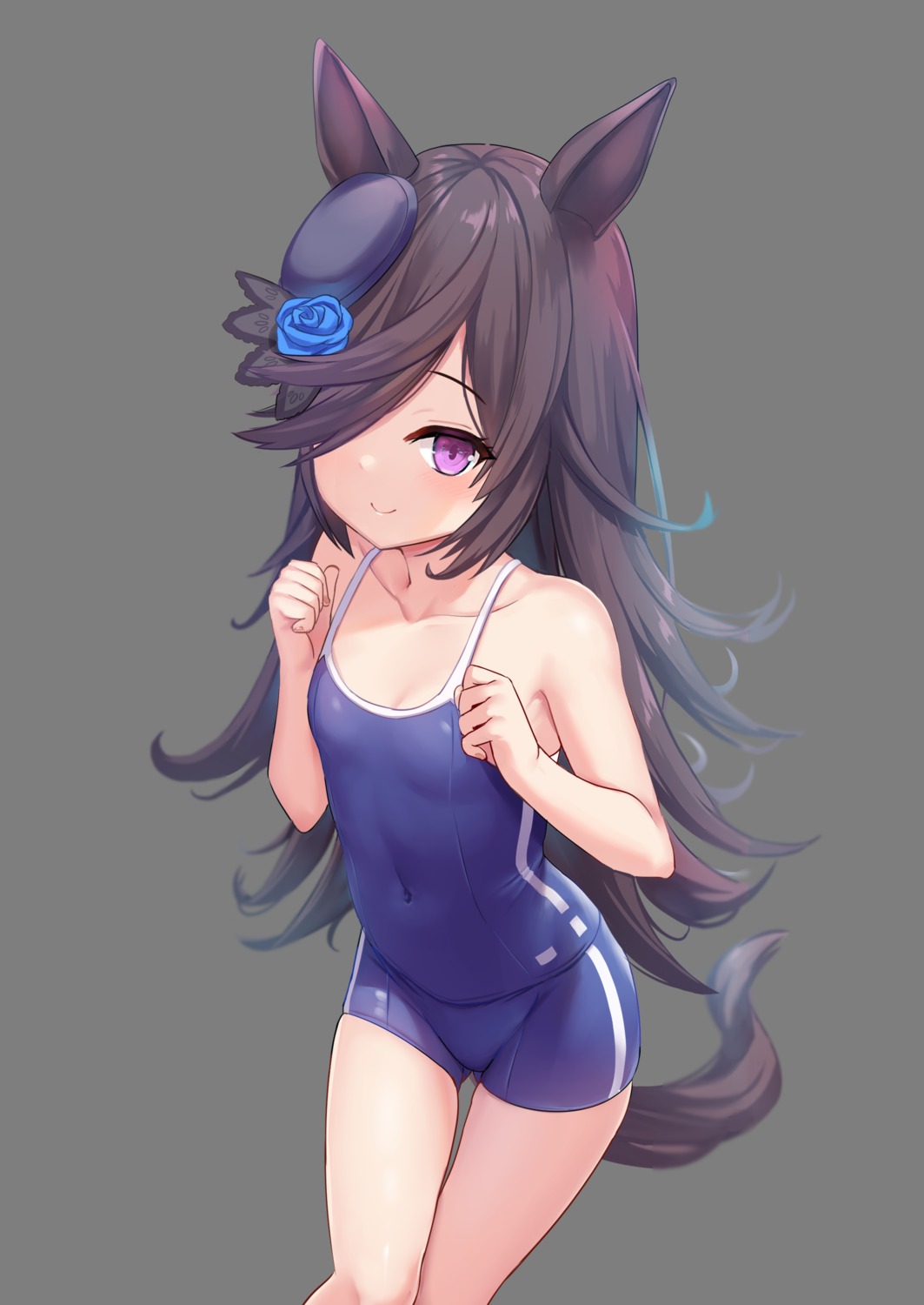 animal_ears cleavage milkshake_(artist) rice_shower_(umamusume) school_swimsuit swimsuits tail transparent_png uma_musume_pretty_derby