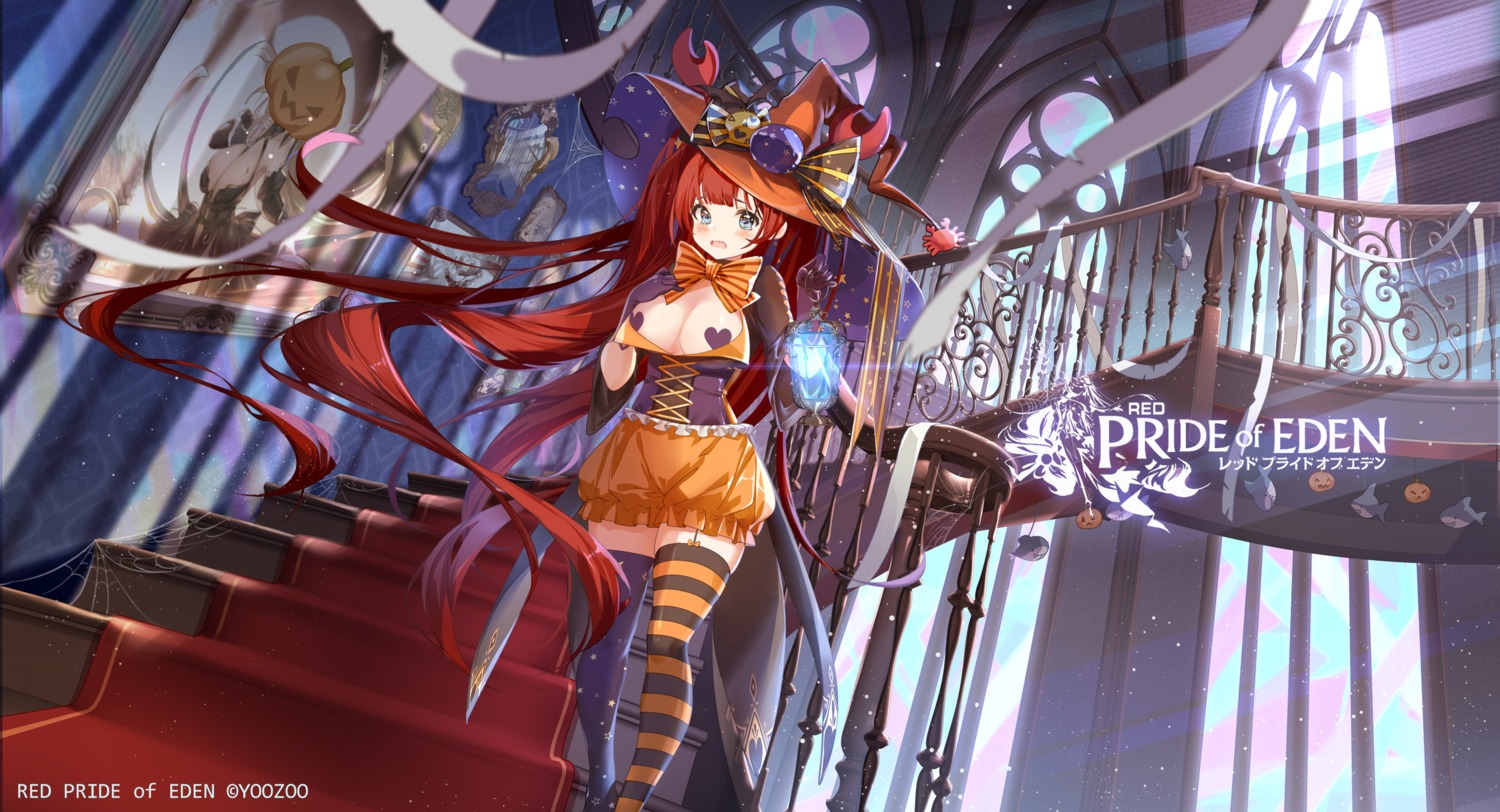 breasts clouble halloween no_bra open_shirt pasties red:_pride_of_eden stockings thighhighs witch
