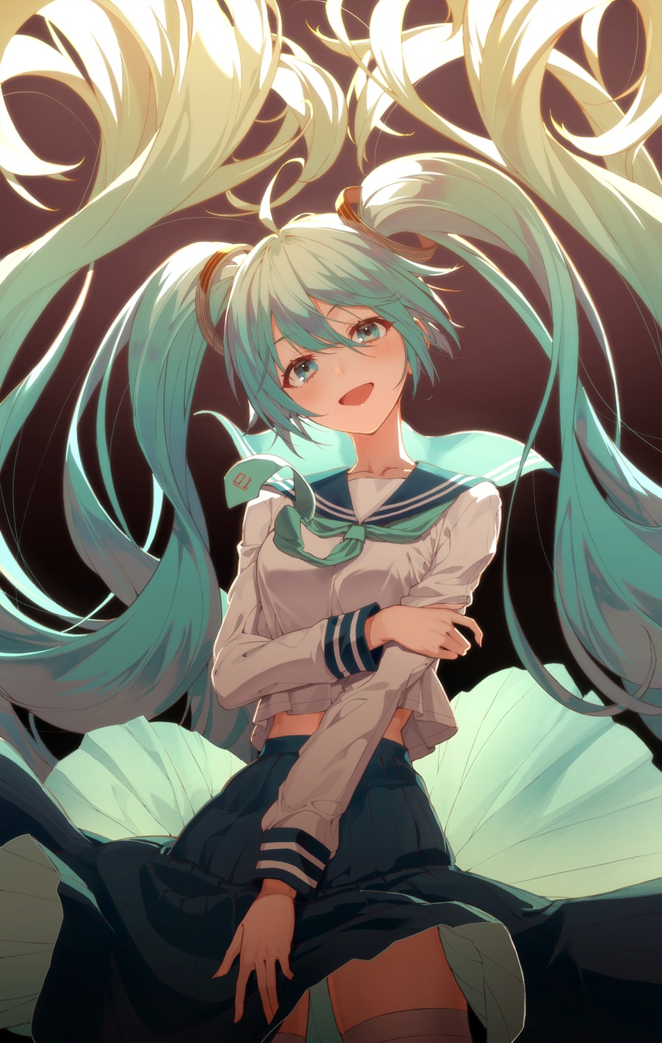 hatsune_miku kabu_(niniko2ko) seifuku skirt_lift thighhighs vocaloid