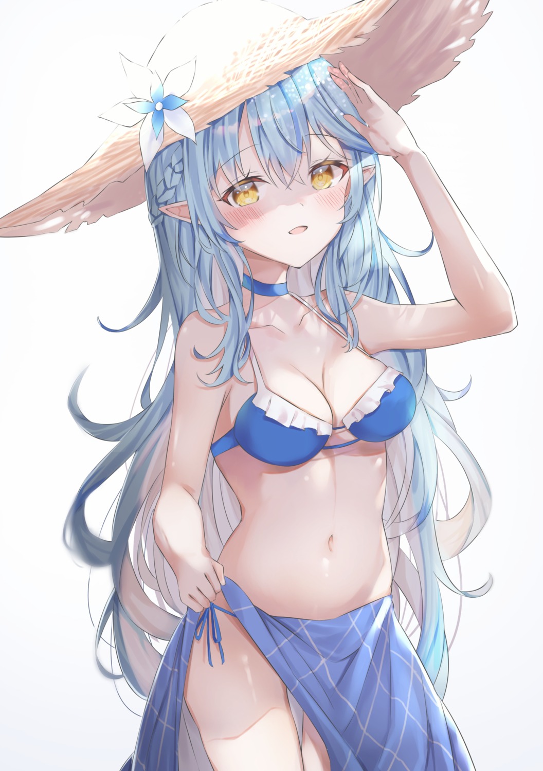 bikini hololive pointy_ears skirt_lift sutei_(arece15) swimsuits yukihana_lamy