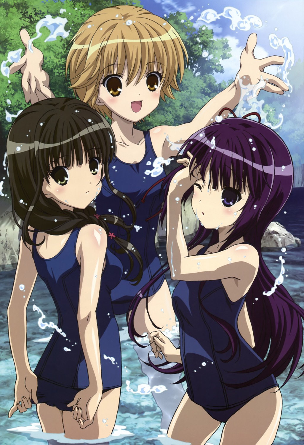 asagiri_kaname kushinada_nemuru ookami_kakushi school_swimsuit swimsuits tsumuhana_isuzu watanabe_atsuko