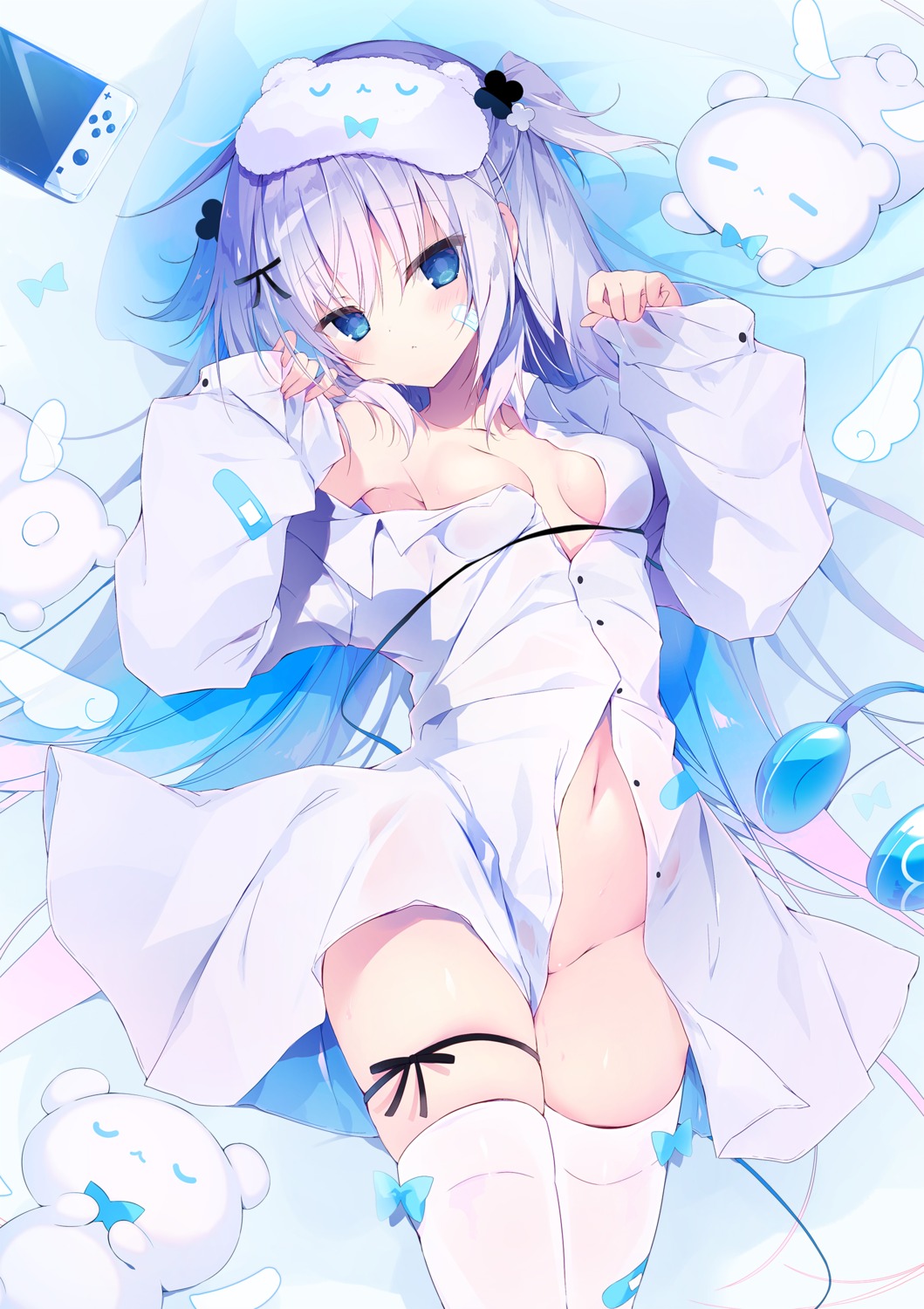 aisu_mint bandaid garter loli muku_(apupop) no_bra nopan open_shirt pajama see_through thighhighs