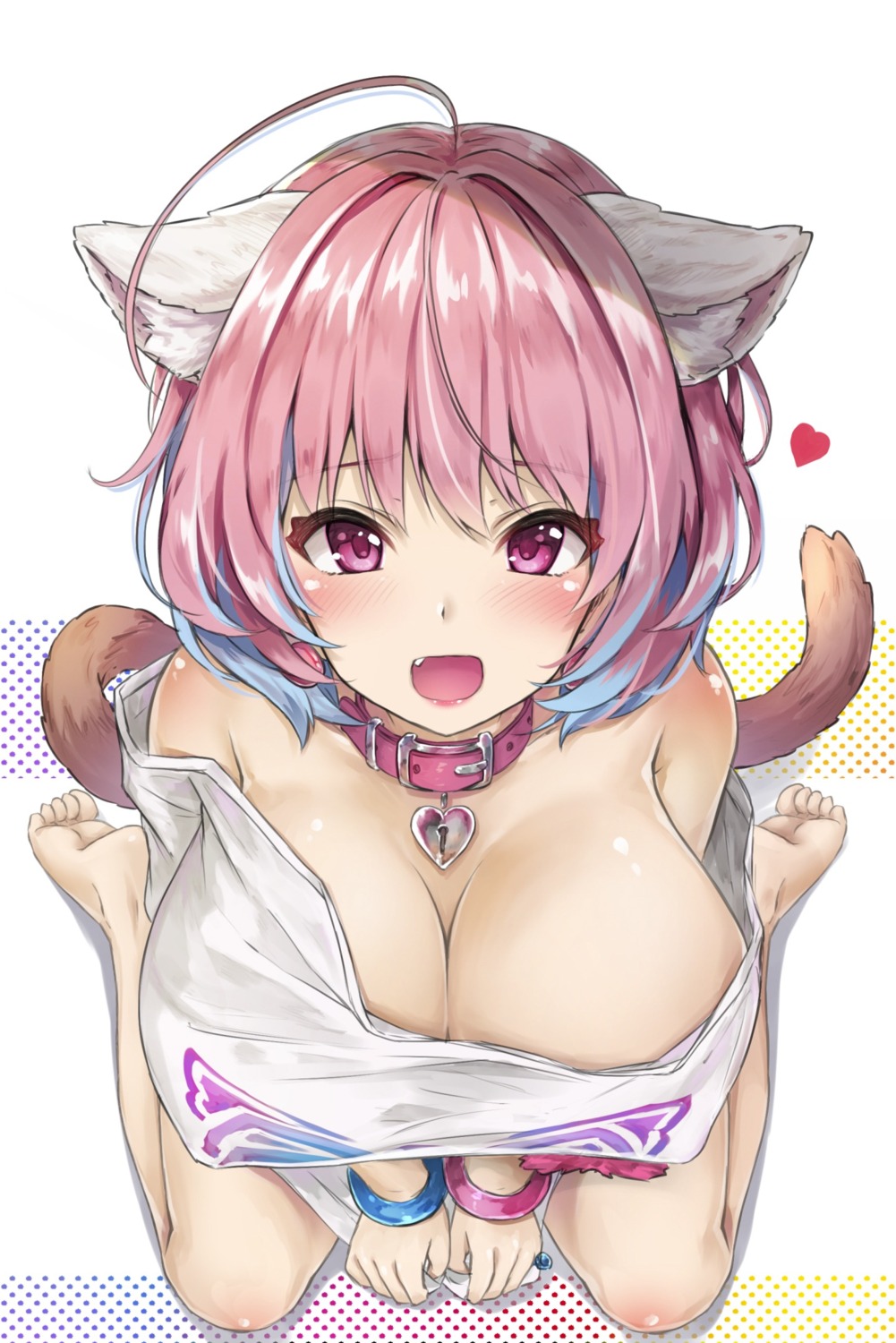 animal_ears cleavage erect_nipples hyouta_(yoneya) nekomimi no_bra open_shirt tail the_idolm@ster the_idolm@ster_cinderella_girls yumemi_riamu