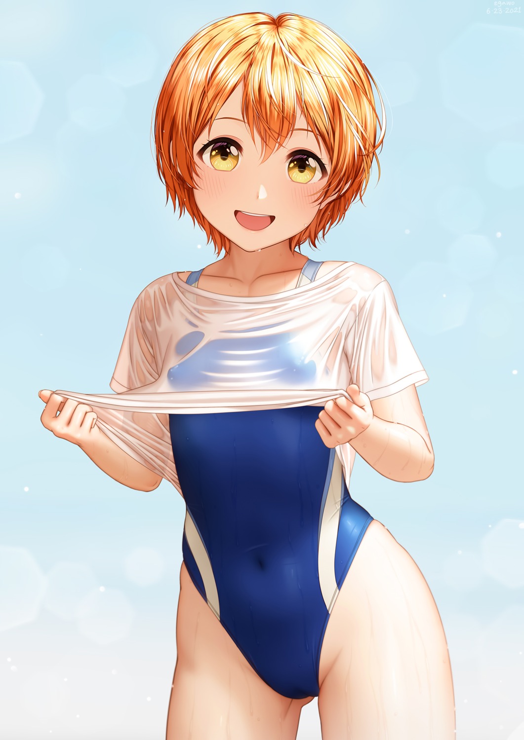 egawo hoshizora_rin love_live! see_through swimsuits undressing wet
