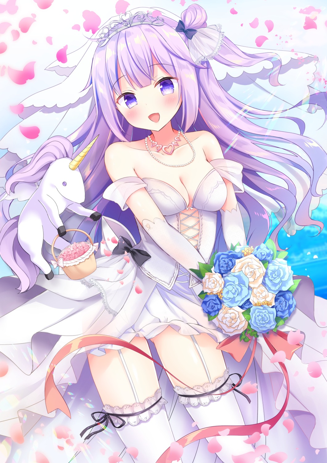 azur_lane cameltoe cleavage dress no_bra pantsu see_through skirt_lift stockings thighhighs unicorn_(azur_lane) wedding_dress yuimisu