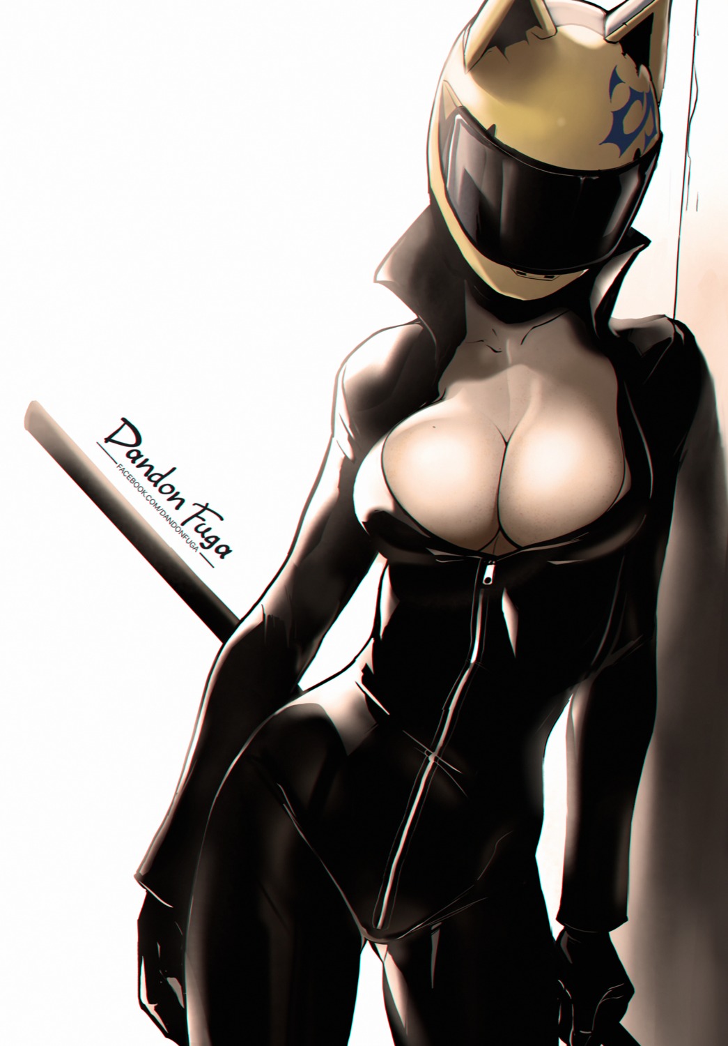 bodysuit celty_sturluson dandon_fuga durarara!! no_bra open_shirt weapon