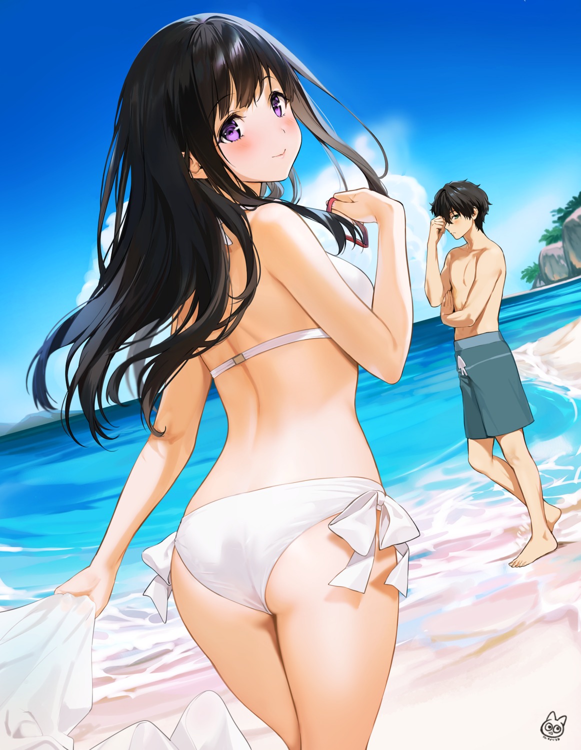 ass bikini chitanda_eru hyouka mery_(yangmalgage) oreki_houtarou swimsuits