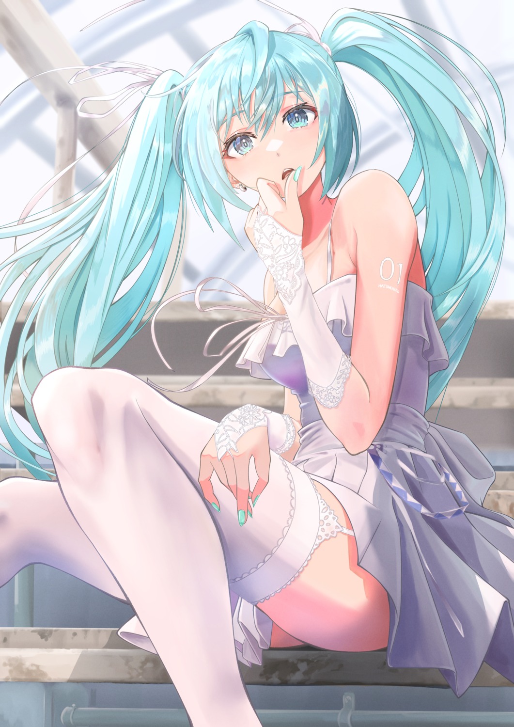 dress hatsune_miku hxk4_n stockings tattoo thighhighs vocaloid