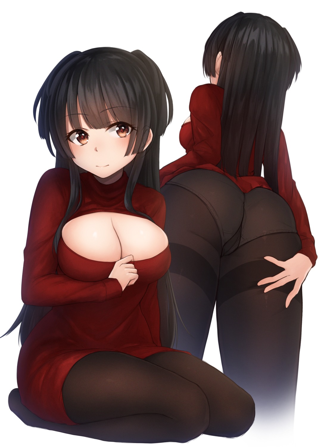 akky_(akimi1127) ass breast_hold cameltoe cleavage dress mayuzumi_fuyuko pantsu pantyhose skirt_lift sweater the_idolm@ster the_idolm@ster_shiny_colors