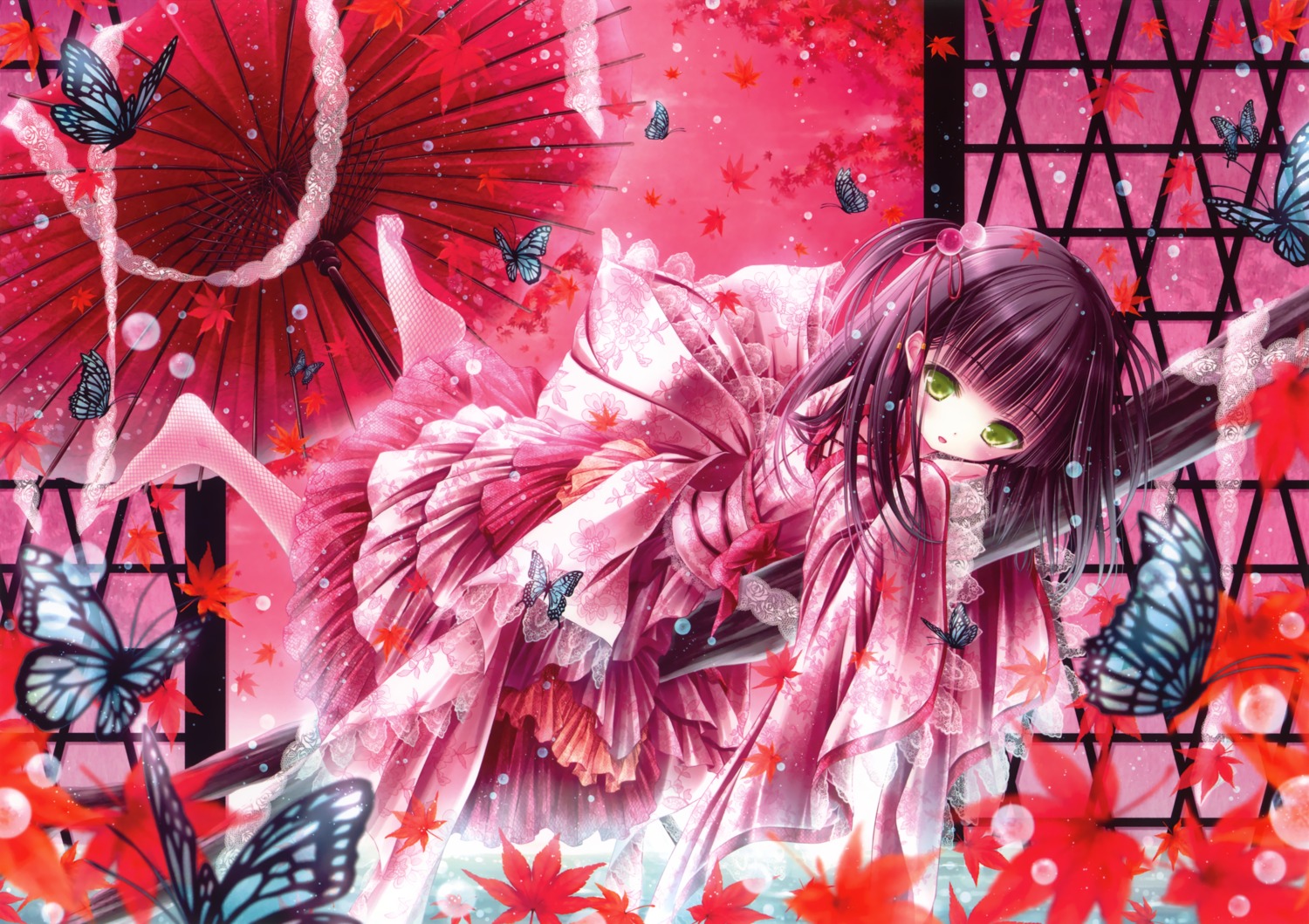 fishnets kimono lolita_fashion tinkle wa_lolita