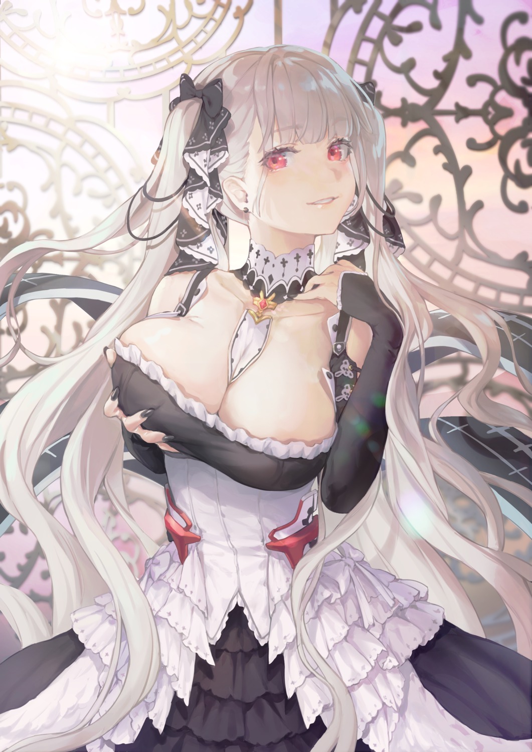 azur_lane bibimbub breast_hold formidable_(azur_lane) gothic_lolita lolita_fashion no_bra