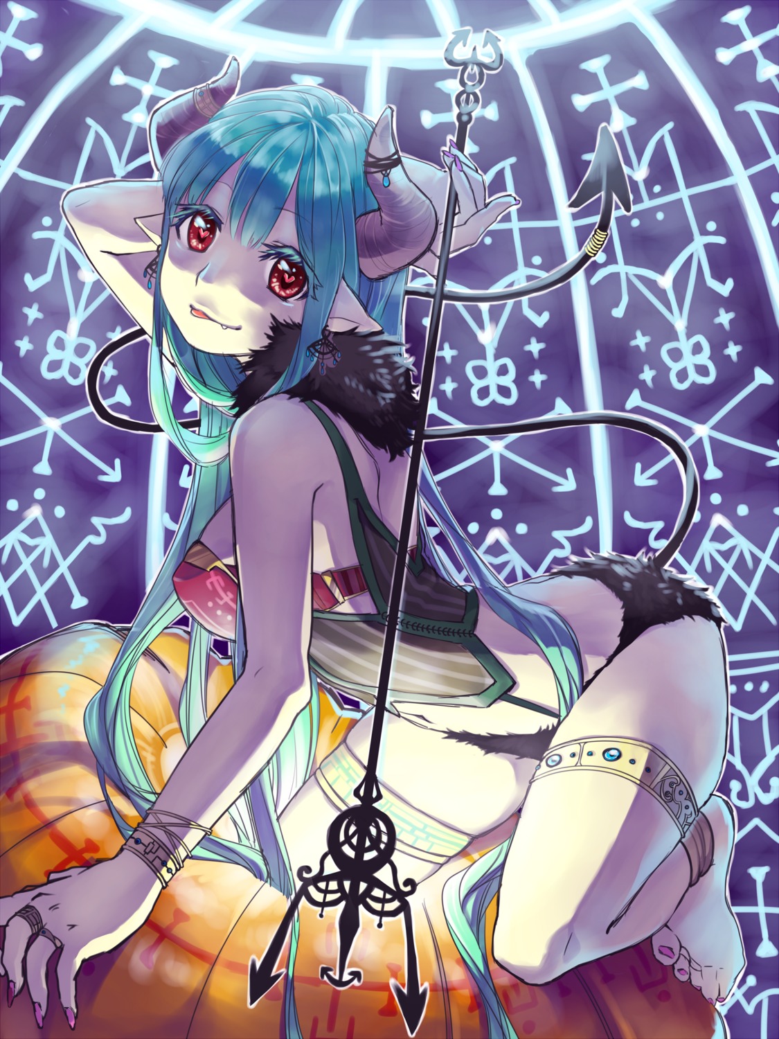 bikini_armor garter halloween horns pointy_ears tail totobuki weapon