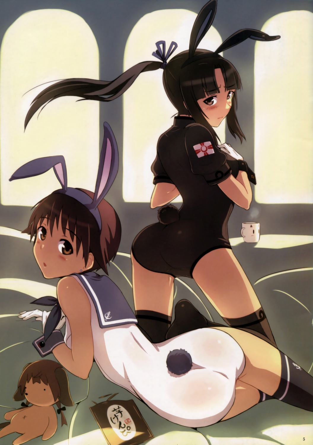 animal_ears ass bunny_ears bunny_girl em hattori_shizuka miyafuji_yoshika strike_witches swimsuits tail thighhighs