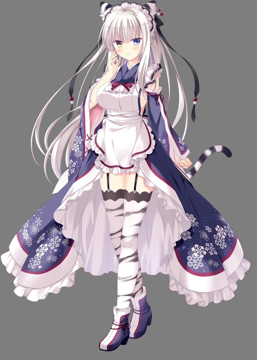 animal_ears heels heterochromia ishikawa_sana maid neko-nin_exheart_3 nekomimi no_bra stockings tail takano_yuki thighhighs transparent_png wa_maid whirlpool