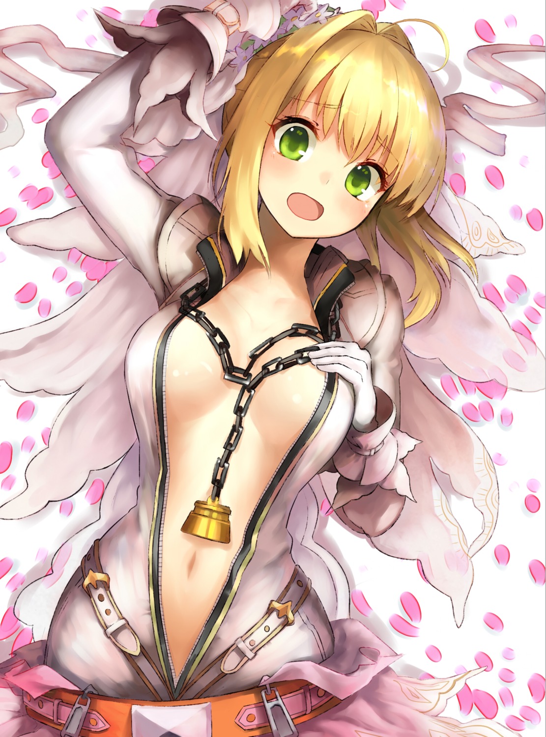 bodysuit breast_hold fate/extra fate/extra_ccc fate/stay_night jazztaki no_bra open_shirt saber_bride saber_extra