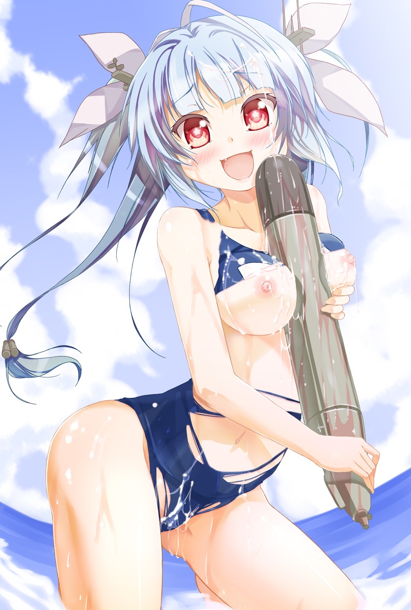 breasts cum i-19_(kancolle) kantai_collection nipples porurin school_swimsuit swimsuits torn_clothes wet