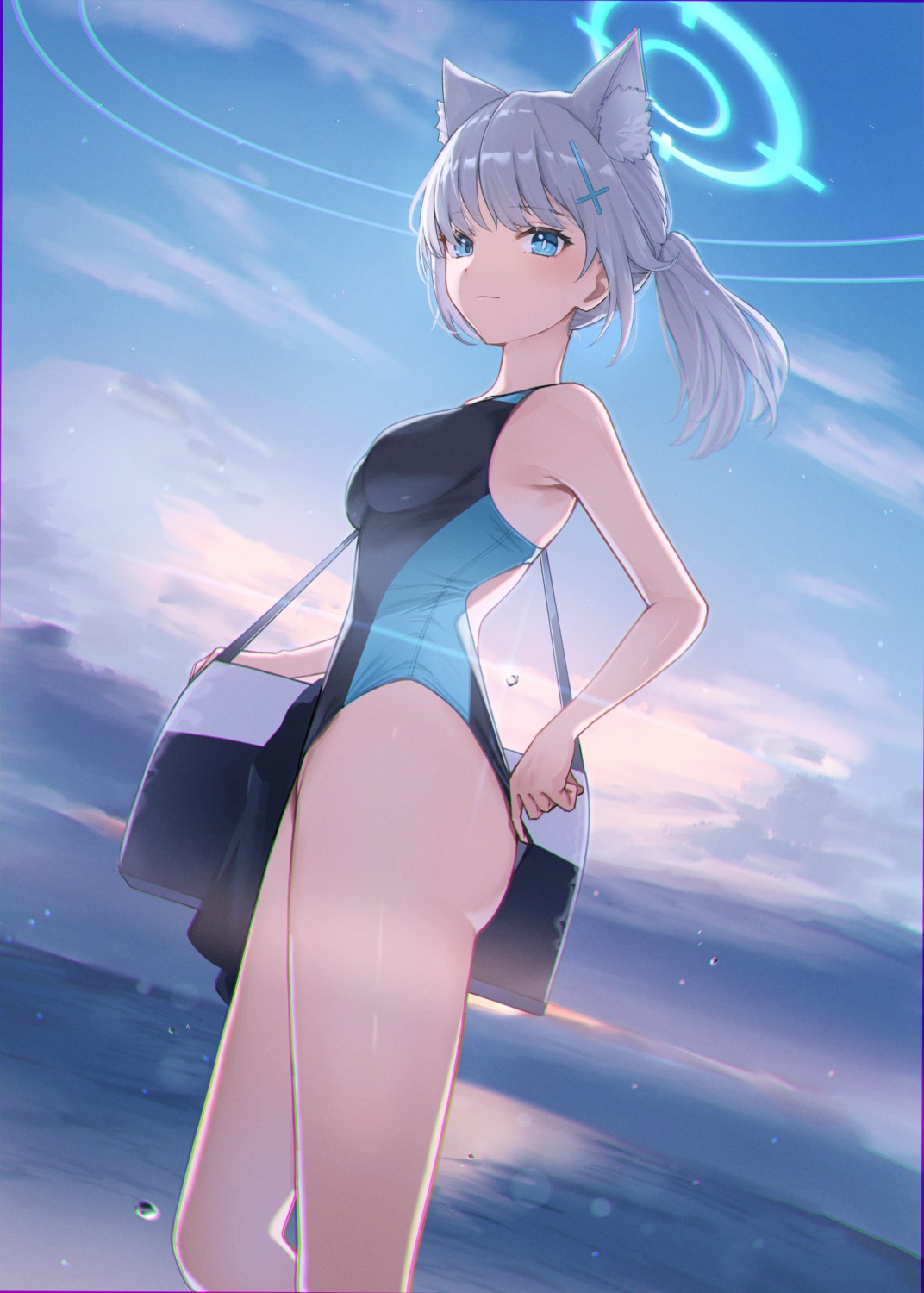 animal_ears blue_archive halo honome_sui nekomimi sunaookami_shiroko swimsuits