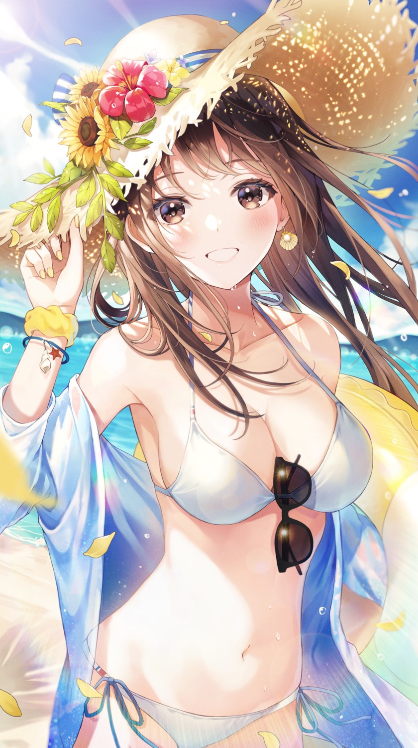 bikini cleavage megane open_shirt swimsuits yuna_(deadawon)