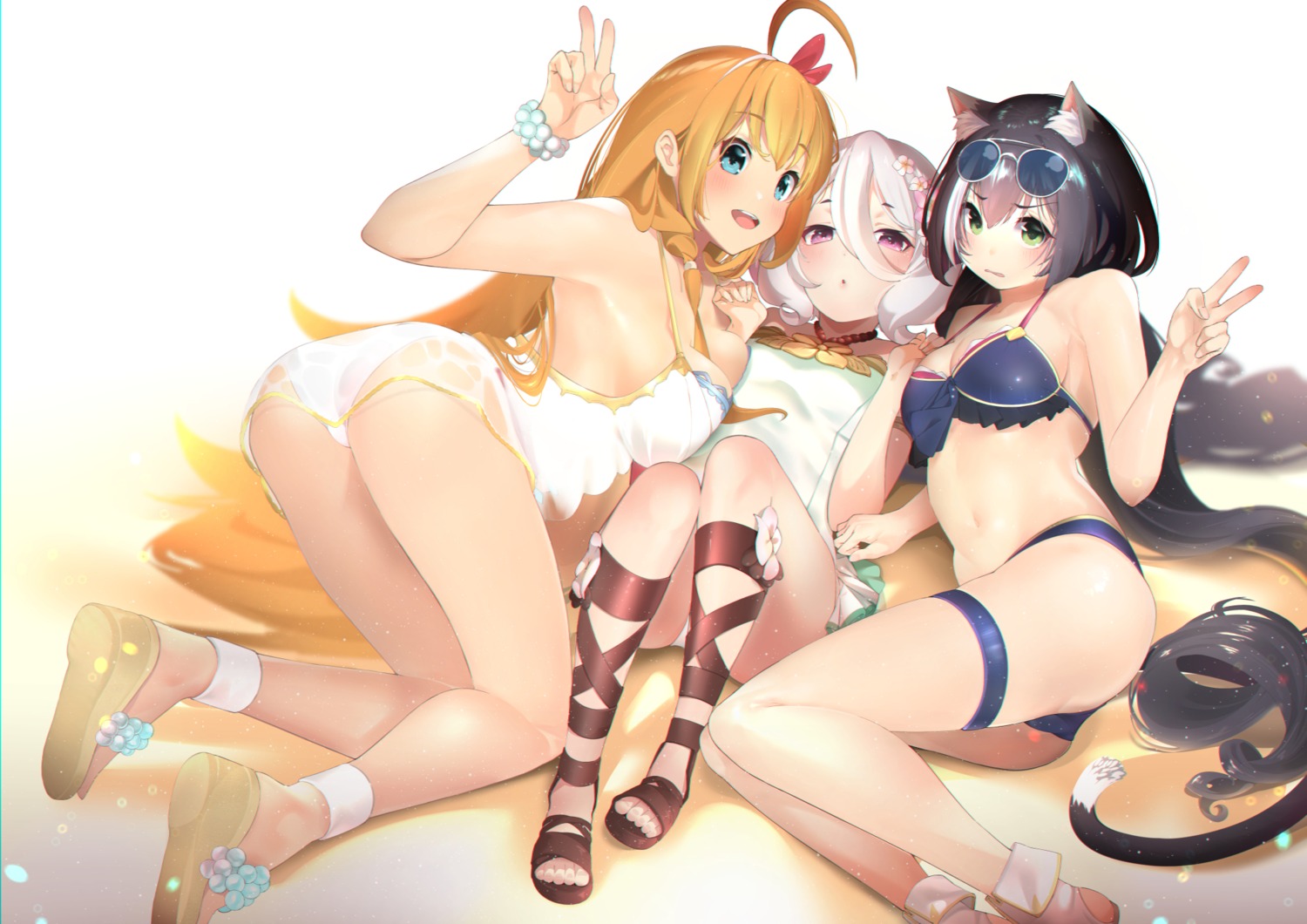 animal_ears ass bikini garter karyl_(princess_connect) kokkoro megane pecorine princess_connect princess_connect!_re:dive see_through str-natural swimsuits tail wet_clothes