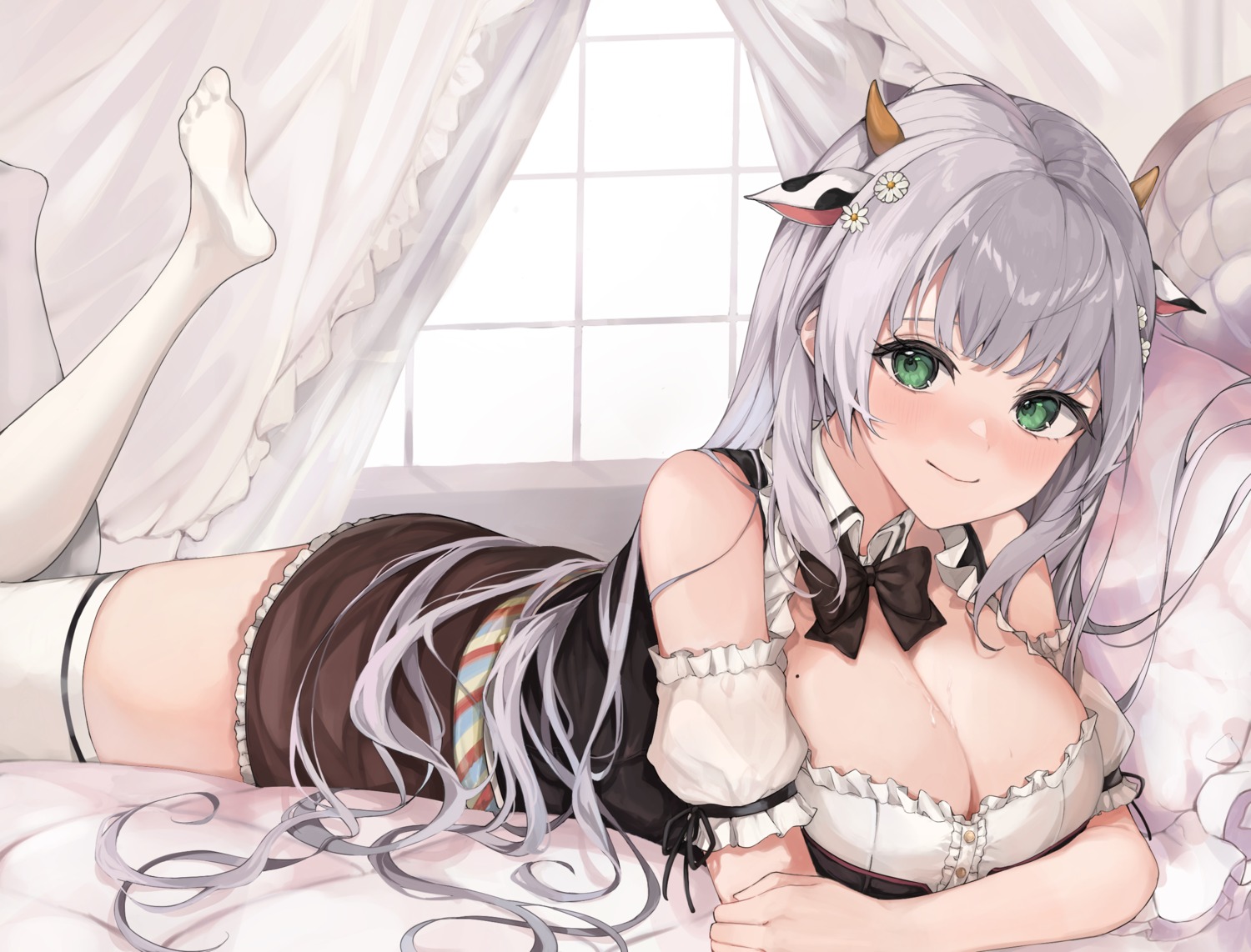 animal_ears hasetsu hololive horns no_bra shirogane_noel thighhighs