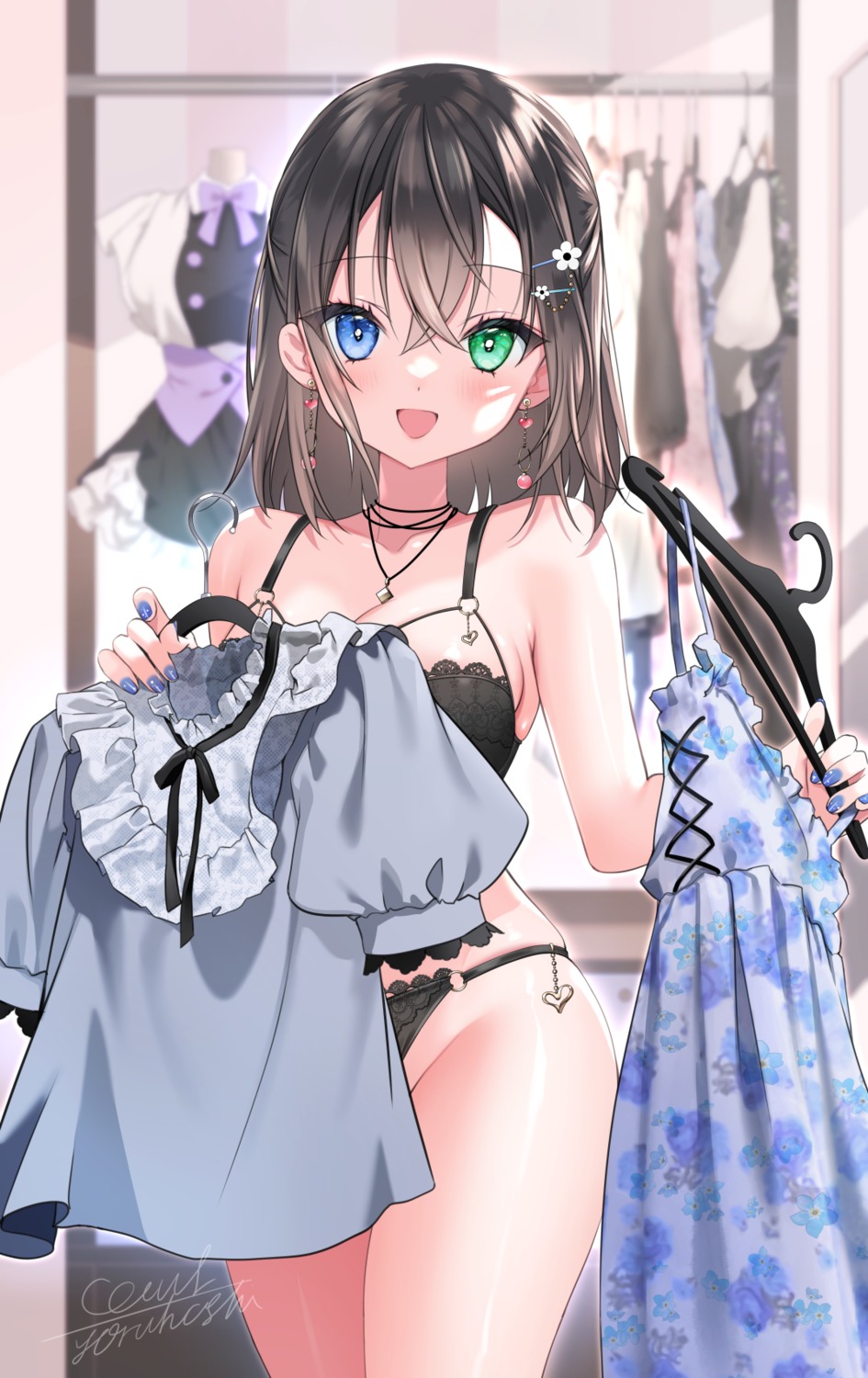 bra dress heterochromia pantsu yoruhoshi_owl