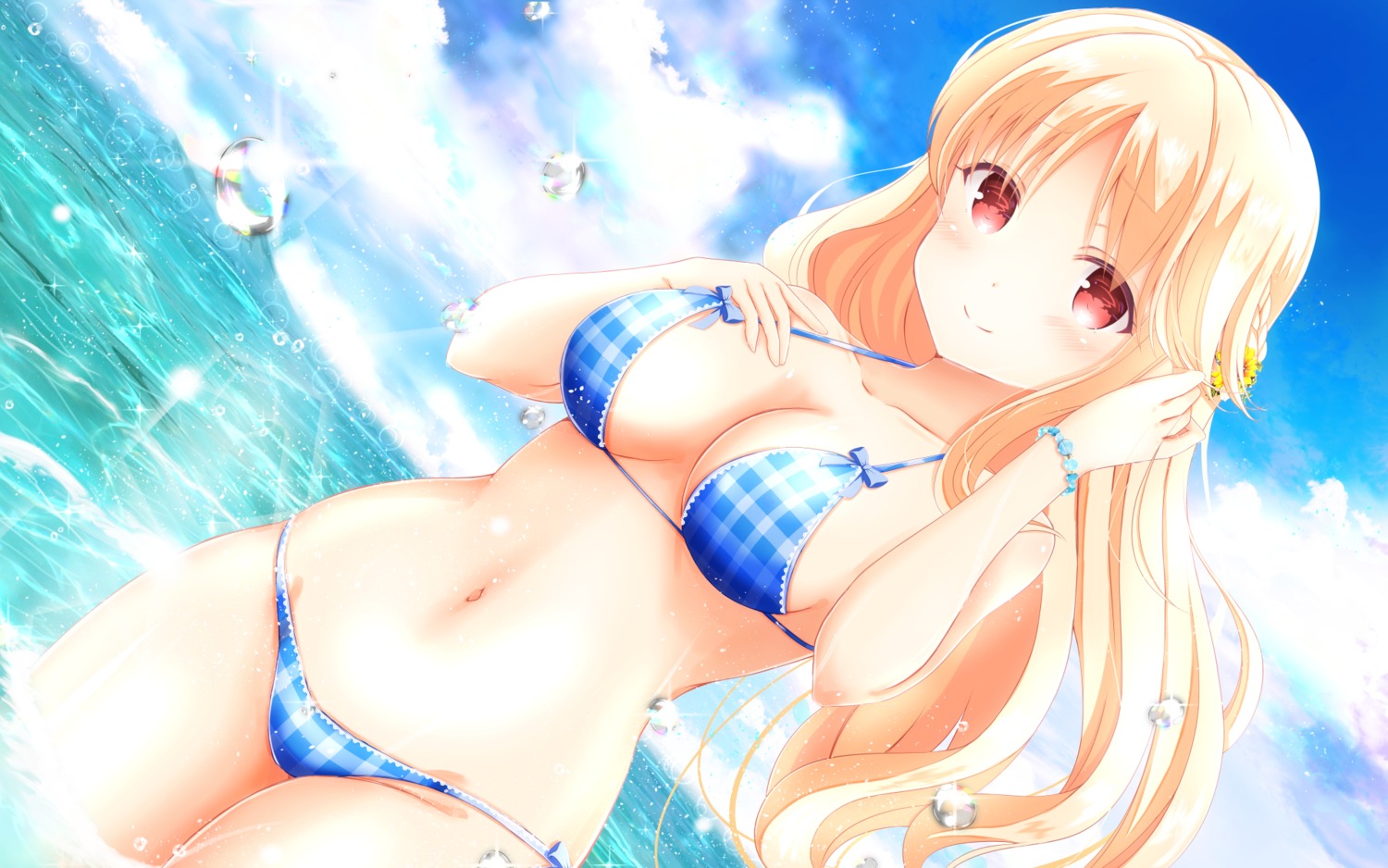 bikini breast_hold girlfriend_(kari) masa_(mirage77) sasahara_nonoka swimsuits wallpaper wet