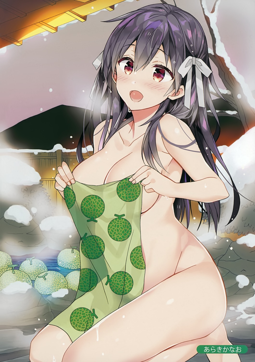 araki_kanao cleavage naked onsen towel wet