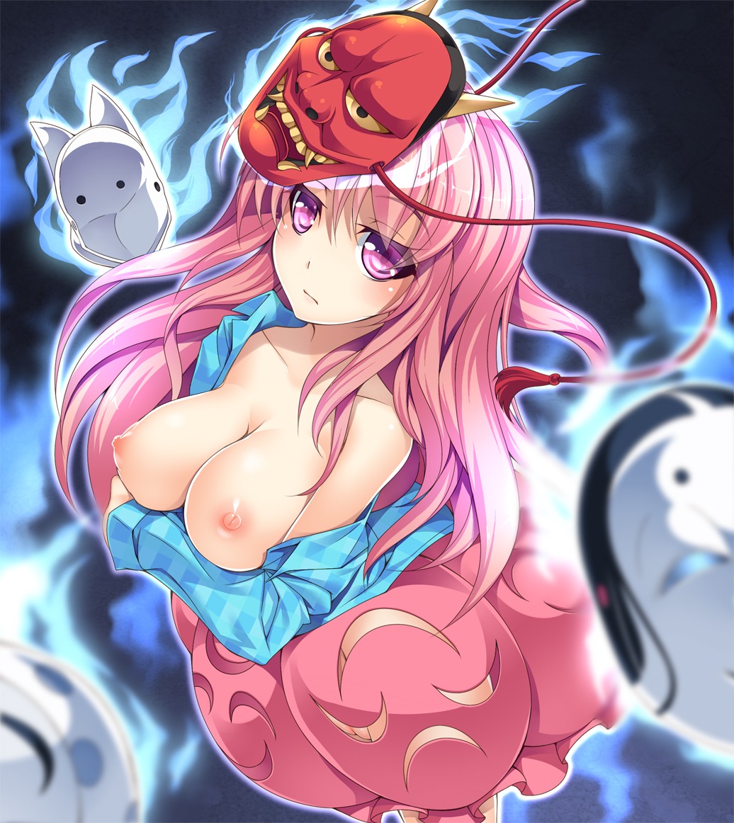 breasts hata_no_kokoro nakajou nipples no_bra open_shirt pussy touhou uncensored