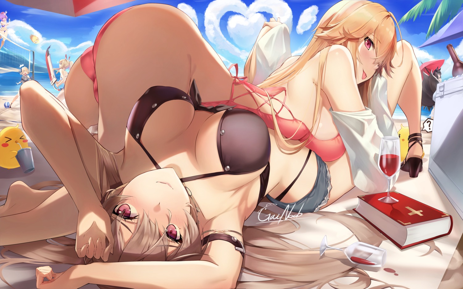 amagi_(azur_lane) animal_ears ayanami_(azur_lane) azur_lane bikini gainoob heels javelin_(azur_lane) jean_bart_(azur_lane) kitsune manjuu_(azur_lane) richelieu_(azur_lane) swimsuits sword tail umbrella z23_(azur_lane)