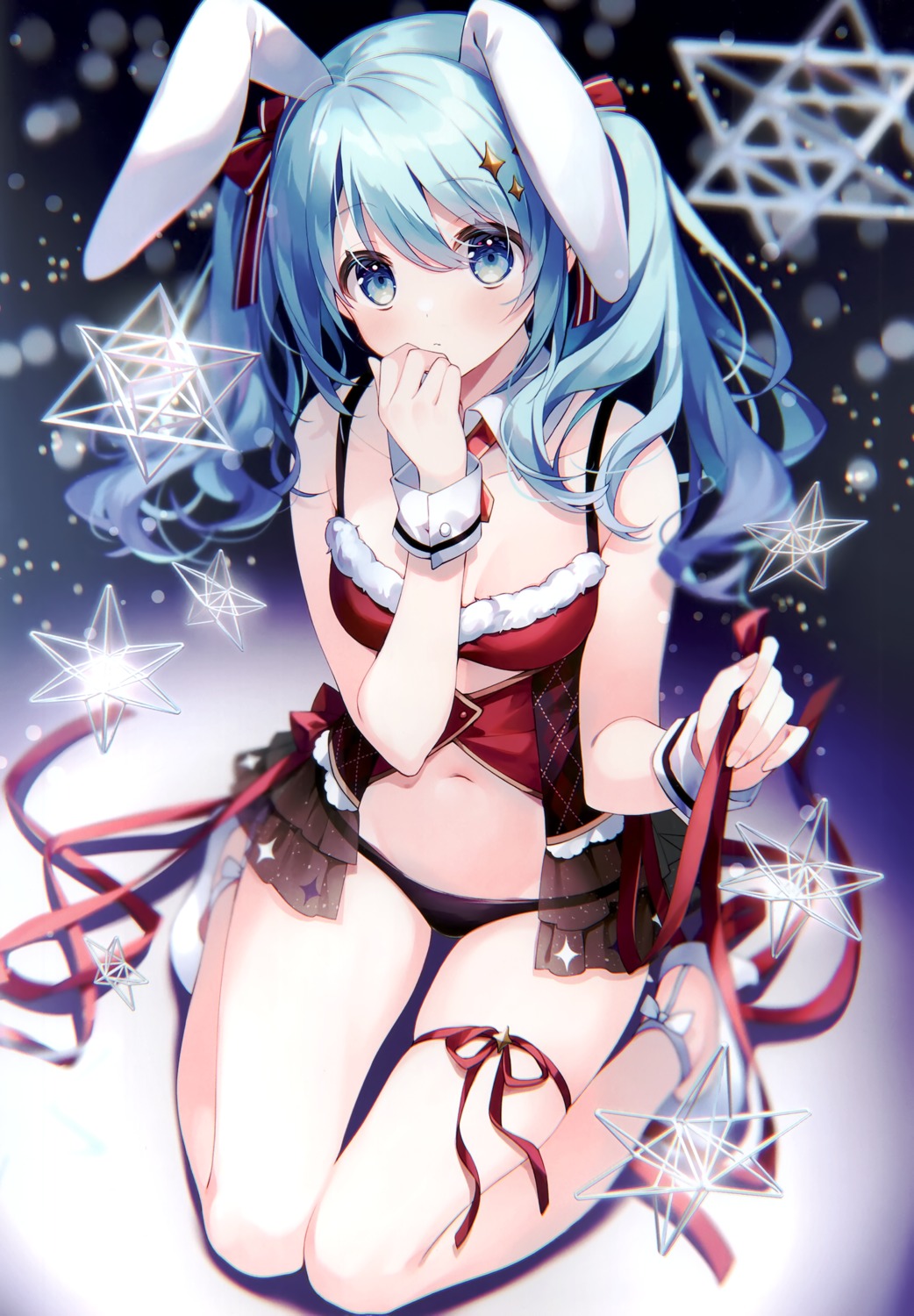 animal_ears bra bunny_ears chilly_polka christmas garter heels pantsu see_through sesera suimya