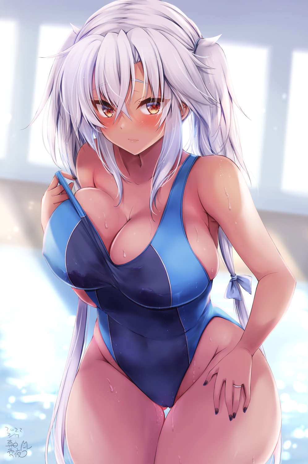 erect_nipples kantai_collection mashiro_yukiya musashi_(kancolle) swimsuits undressing wet