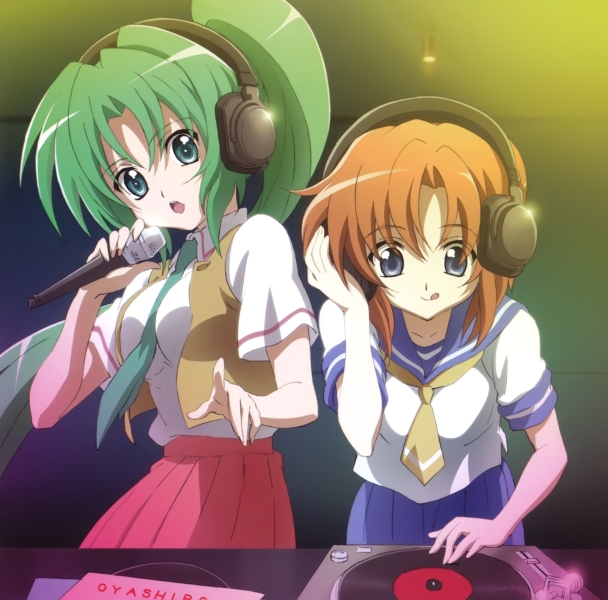 headphones higurashi_no_naku_koro_ni ryuuguu_rena sakai_kyuuta sonozaki_mion