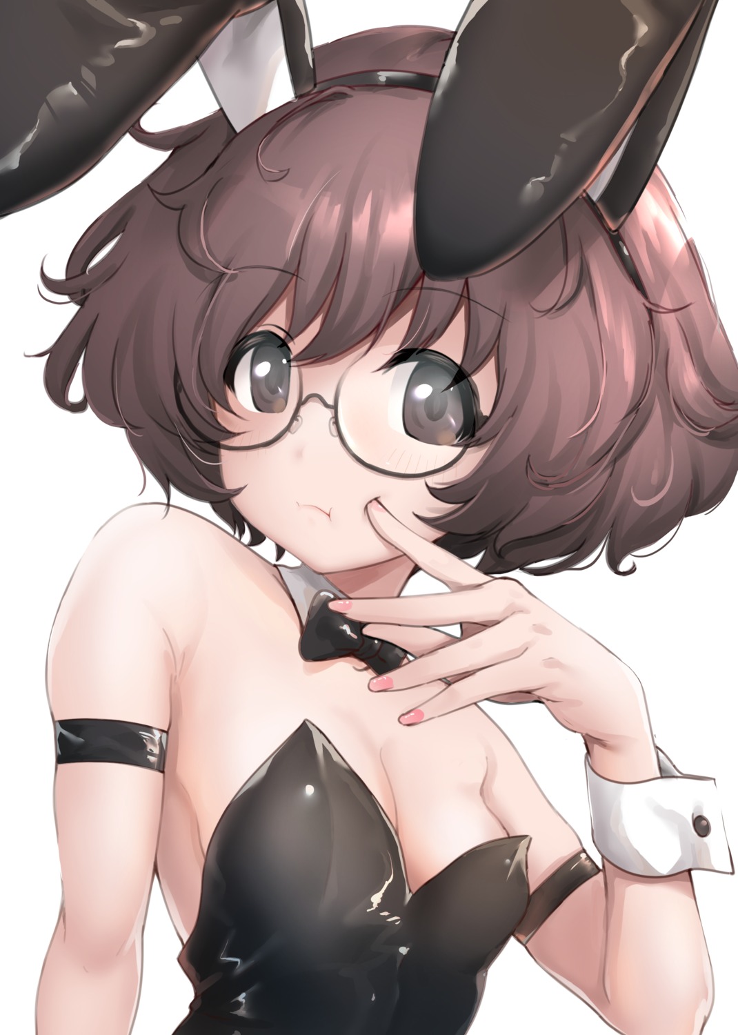 akiyama_yukari animal_ears bunny_ears bunny_girl excel_(shena) girls_und_panzer megane no_bra