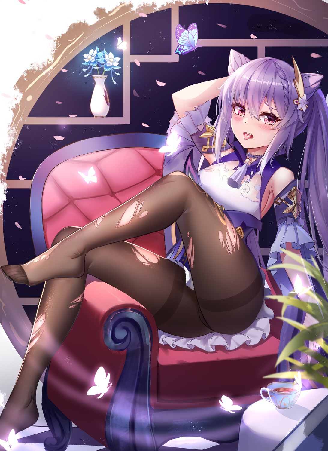 asian_clothes dahe_zhuang_(yishi_fanhua) feet genshin_impact keqing pantsu pantyhose skirt_lift thong