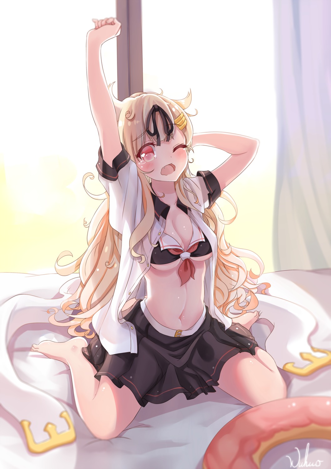 bra cleavage kantai_collection open_shirt seifuku underboob wuhuo yuudachi_(kancolle)