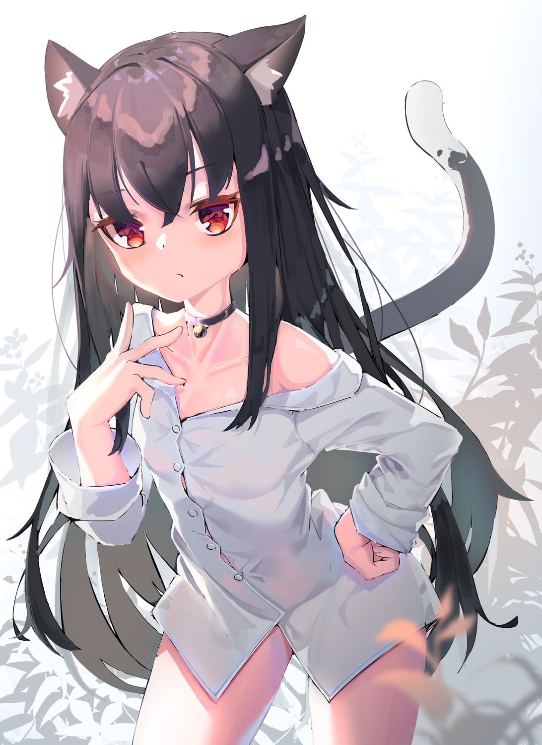 animal_ears bottomless dress_shirt nekomimi no_bra open_shirt qiuyueruona see_through tail