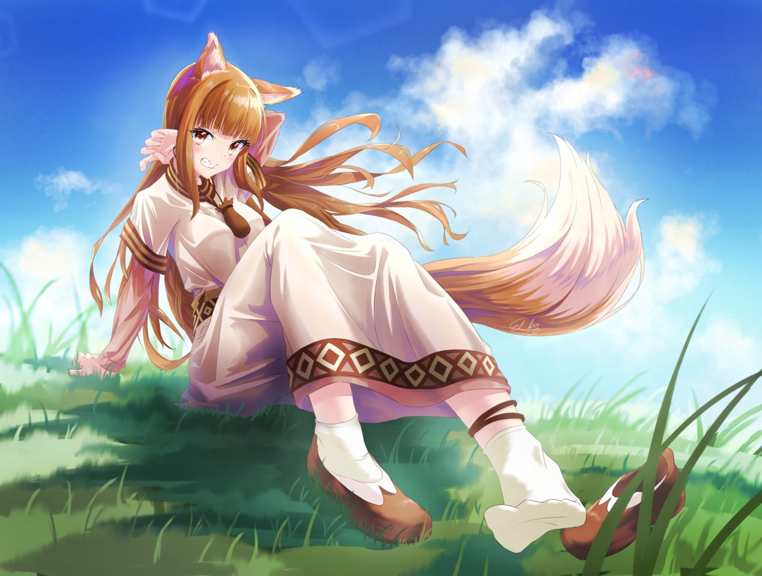 animal_ears dress feet holo spice_and_wolf tagme tail