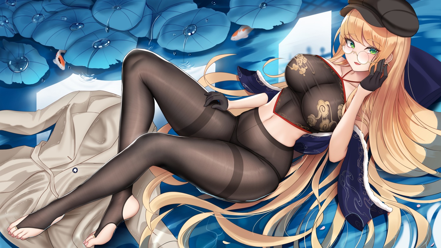 asian_clothes damao_yu feet megane missouri_(zhanjianshaonv) pantsu pantyhose wet zhanjianshaonv