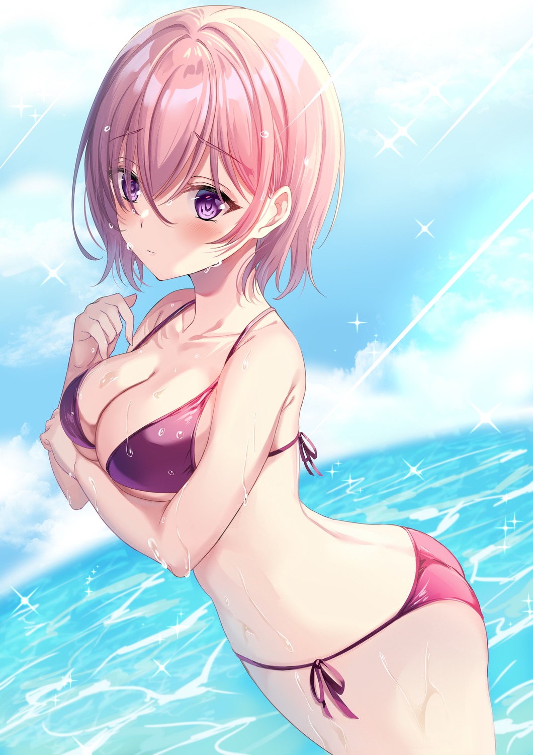 bikini breast_hold fate/grand_order harimoji mash_kyrielight swimsuits wet