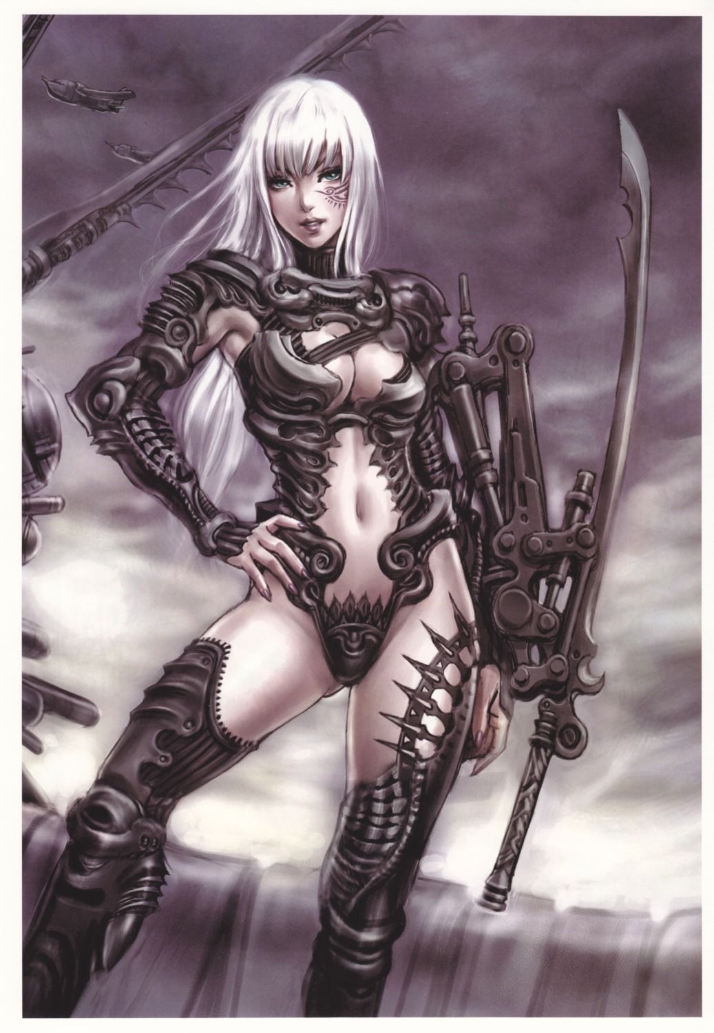 armor cleavage sword thighhighs yamashita_shunya