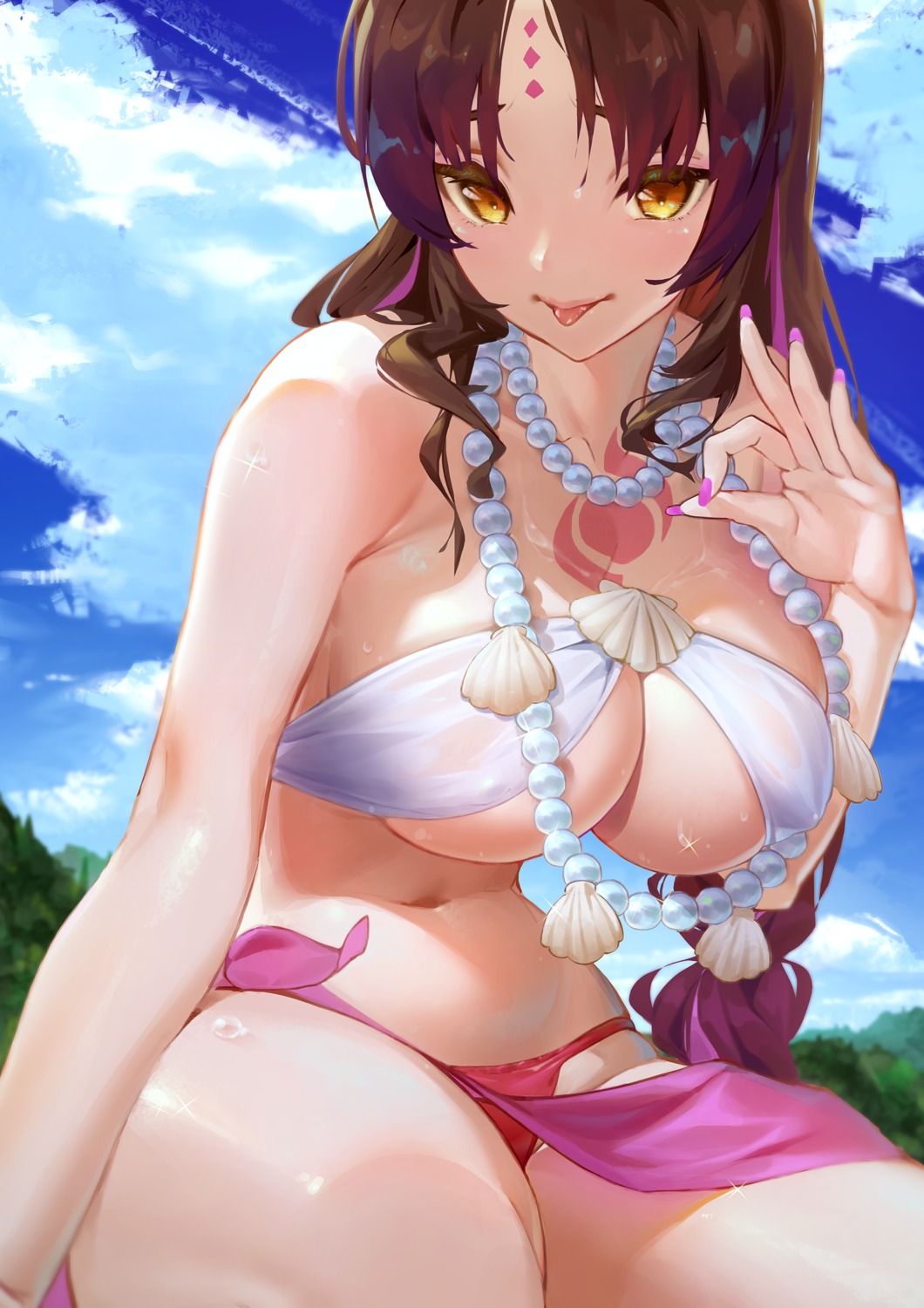 bikini erect_nipples fate/grand_order nox13 see_through sessyoin_kiara swimsuits tattoo