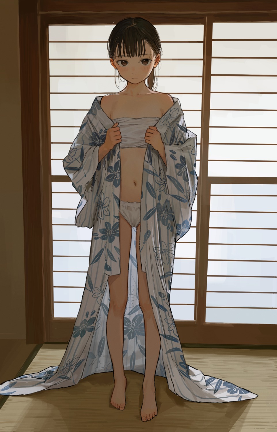 loli open_shirt pantsu sarashi undressing yukata zuima