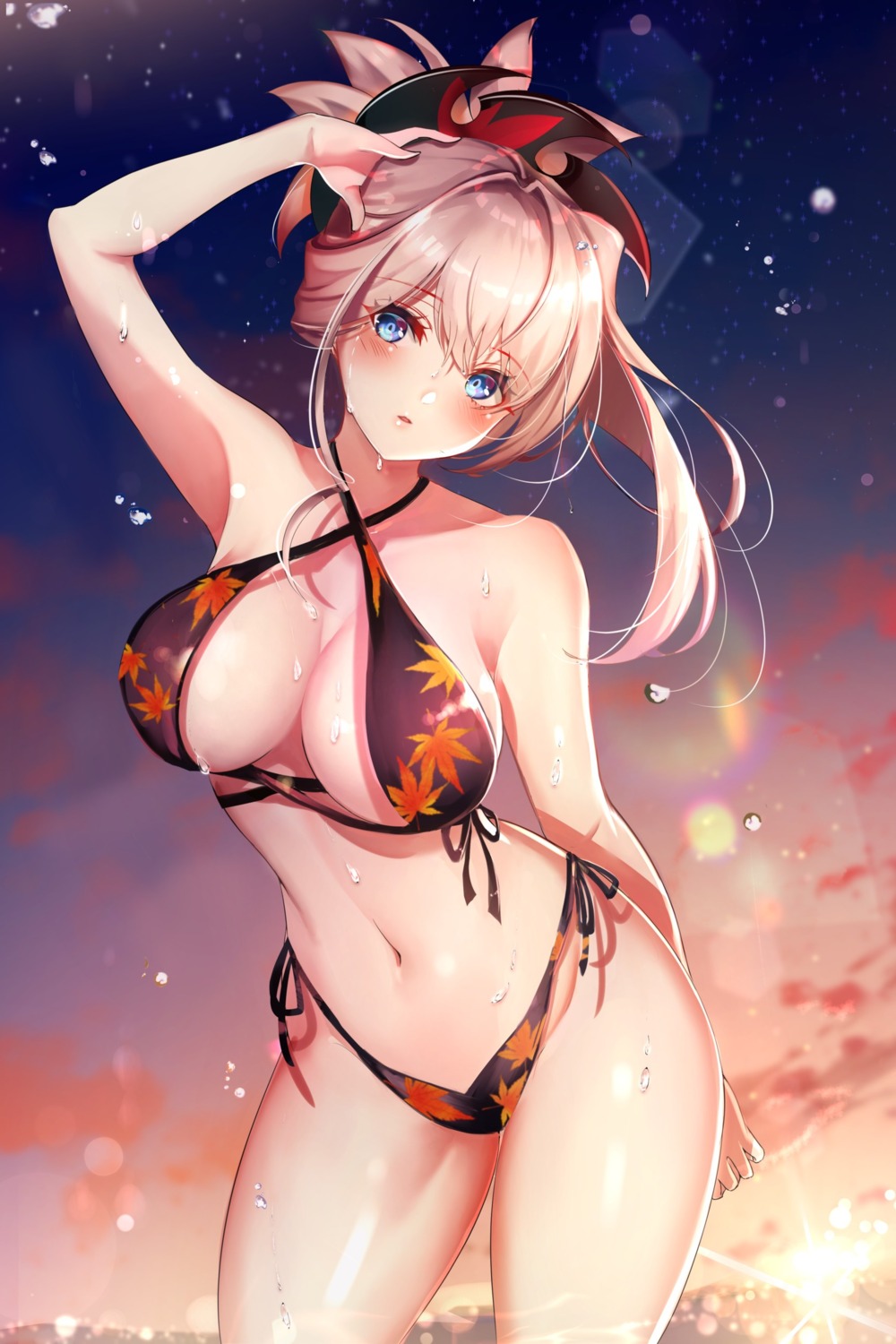 bikini chiachun0621 cleavage fate/grand_order miyamoto_musashi_(fate/grand_order) swimsuits wet