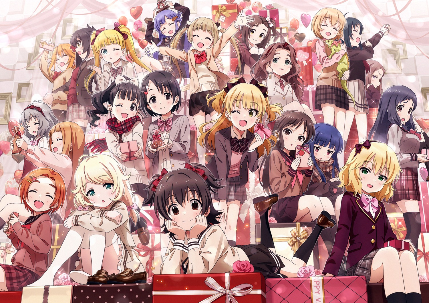 akagi_miria asari_nanami fukuyama_mai ichihara_nina jougasaki_rika koga_koharu koseki_reina kusakabe_wakaba mary_cochran matoba_risa nanjou_hikaru narumiya_yume oonuma_kurumi ryuuzaki_kaoru sajou_yukimi sakurai_momoka_(idolm@ster) sasaki_chie seifuku skirt_lift sonsoso sweater tachibana_arisu the_idolm@ster the_idolm@ster_cinderella_girls the_idolm@ster_cinderella_girls_u149 thighhighs valentine yanase_miyuki yokoyama_chika yusa_kozue