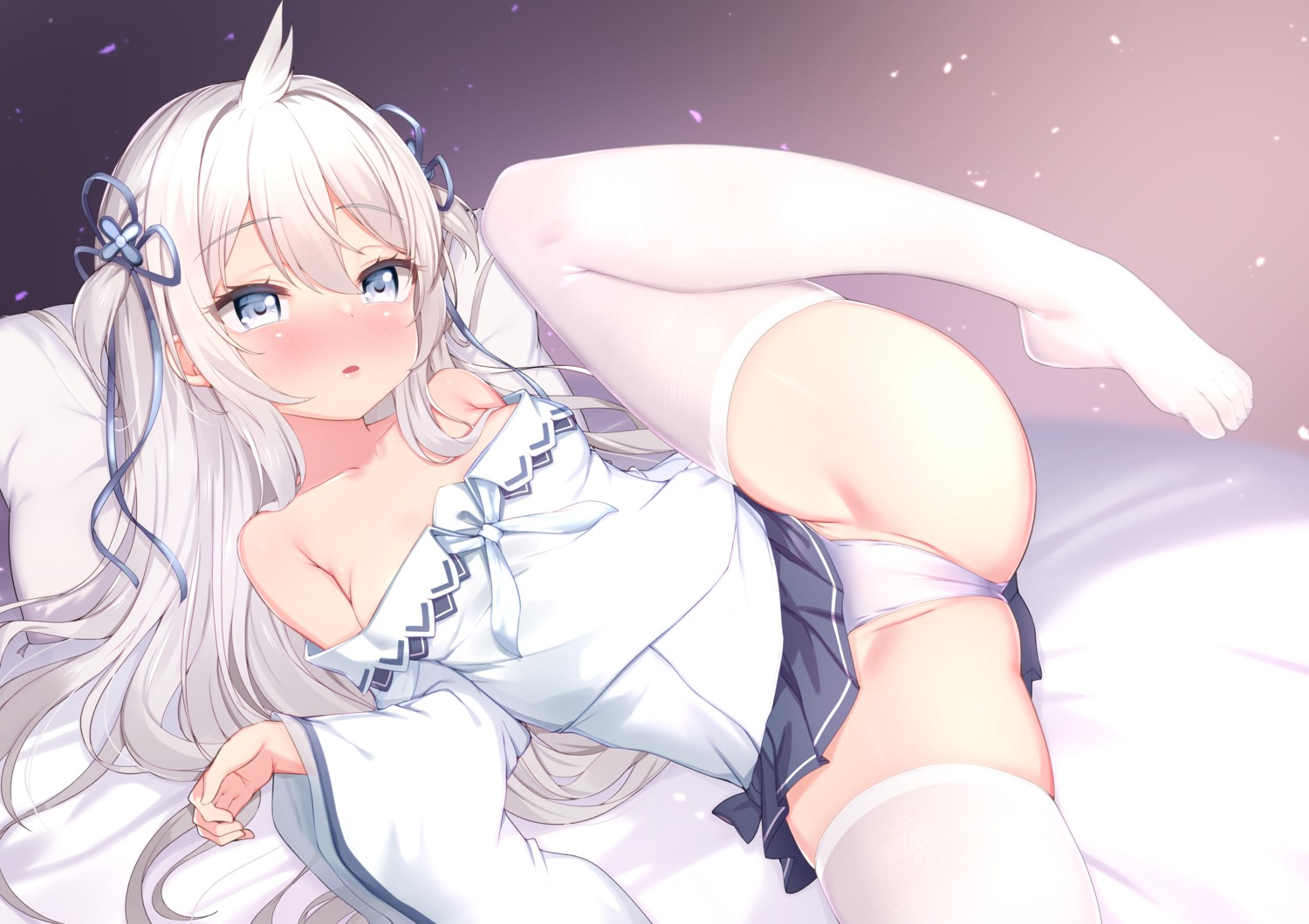 azur_lane cameltoe feet gmkj no_bra pantsu skirt_lift thighhighs thong umikaze_(azur_lane)