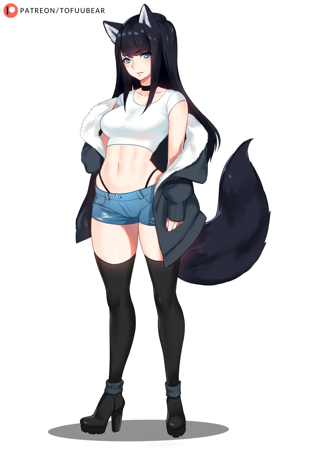 animal_ears heels pantsu reiko_(tofuubear) tail thighhighs tofuubear