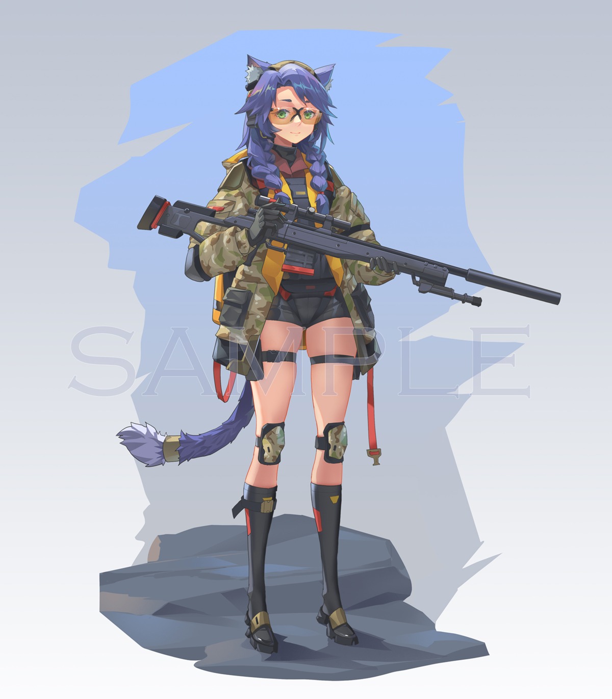 animal_ears garter gun sample sima_naoteng tail uniform