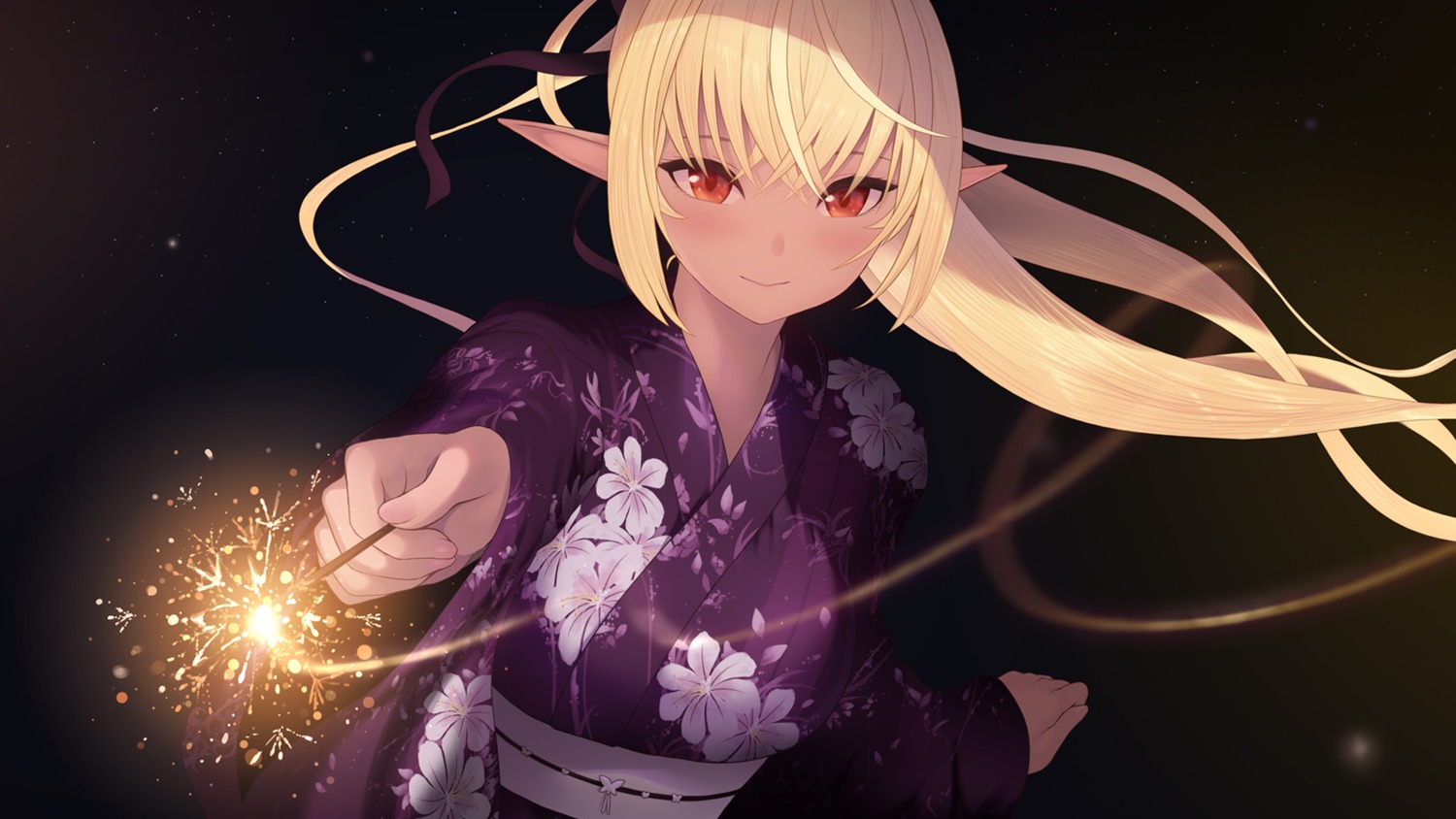 cait elf hololive pointy_ears shiranui_flare wallpaper yukata