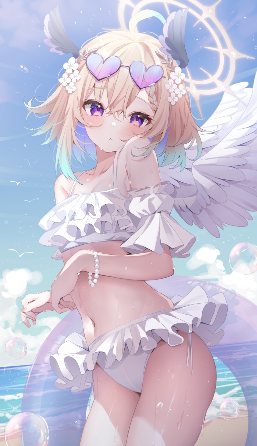 bikini deyui enna_alouette megane nijisanji nijisanji_en swimsuits wet wings