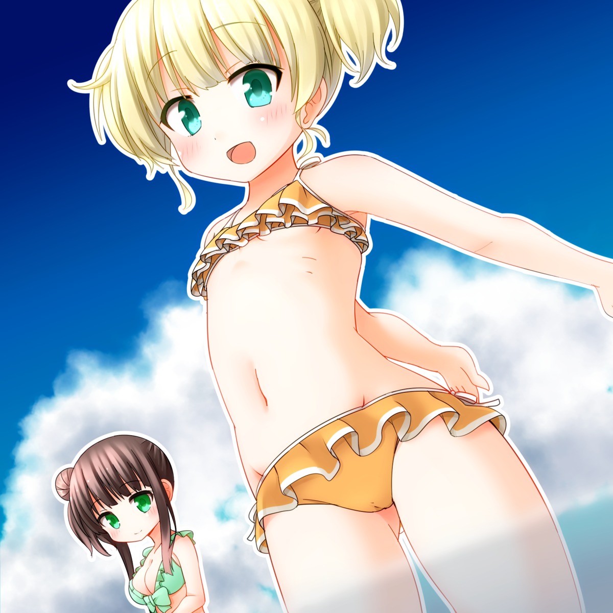 bikini cameltoe cleavage faubynet gochuumon_wa_usagi_desu_ka? kirima_sharo loli swimsuits ujimatsu_chiya underboob